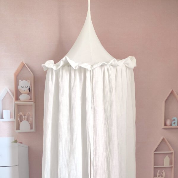 100% Premium Muslin Cotton Hanging Canopy with Frills Bed Baldachin for Kids Room