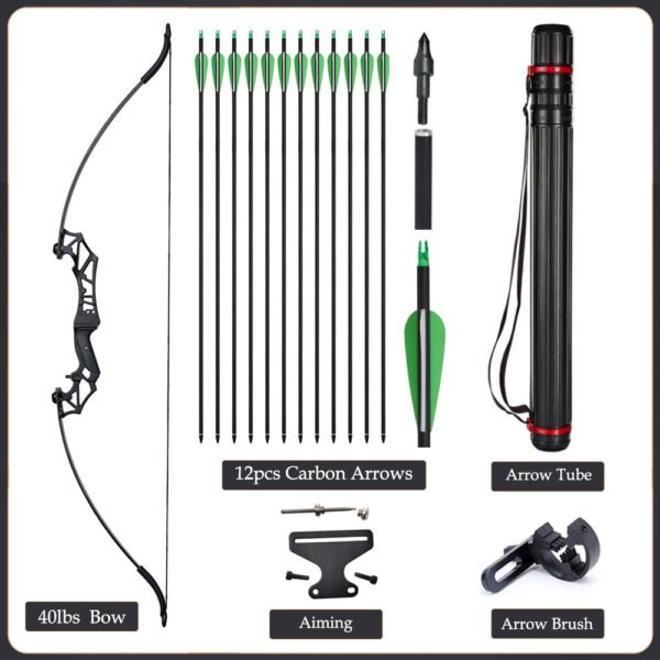 20/30/40/50lbs Archery Bow Recurve Take Down Straight Bow 12pcs Mixed Carbon Arrows Quiver Outdoor Sport Shooting Practice Bow