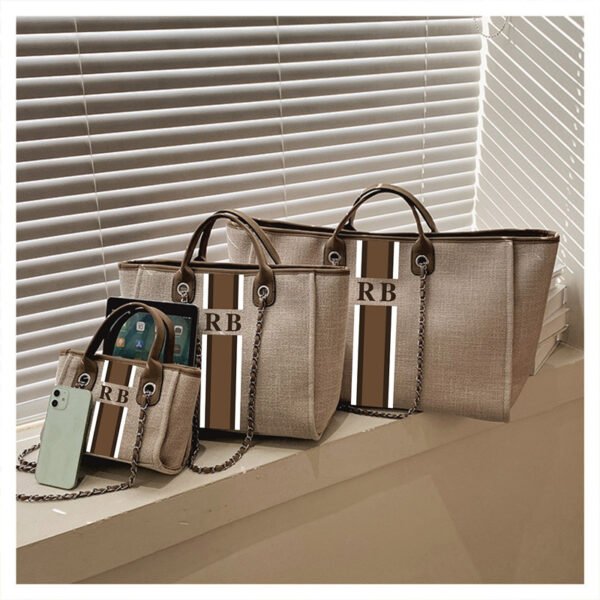 Personalized Monogrammed Canvas Travel Tote Bags, Custom striped with initials Mommy Medium Mini Shopping Jute Beach Tote Bag