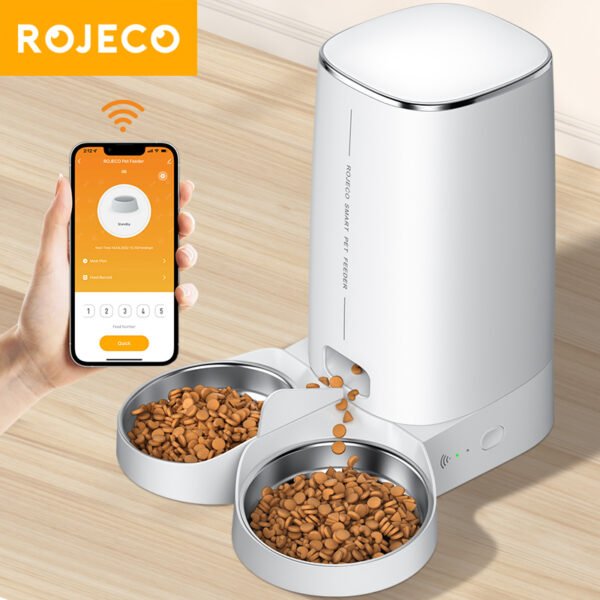 ROJECO 4L Automatic Pet Feeder Cat Food Dispenser Accessories Remote Control Pet Smart WiFi Auto Feeder For Cats Dogs Dry Food